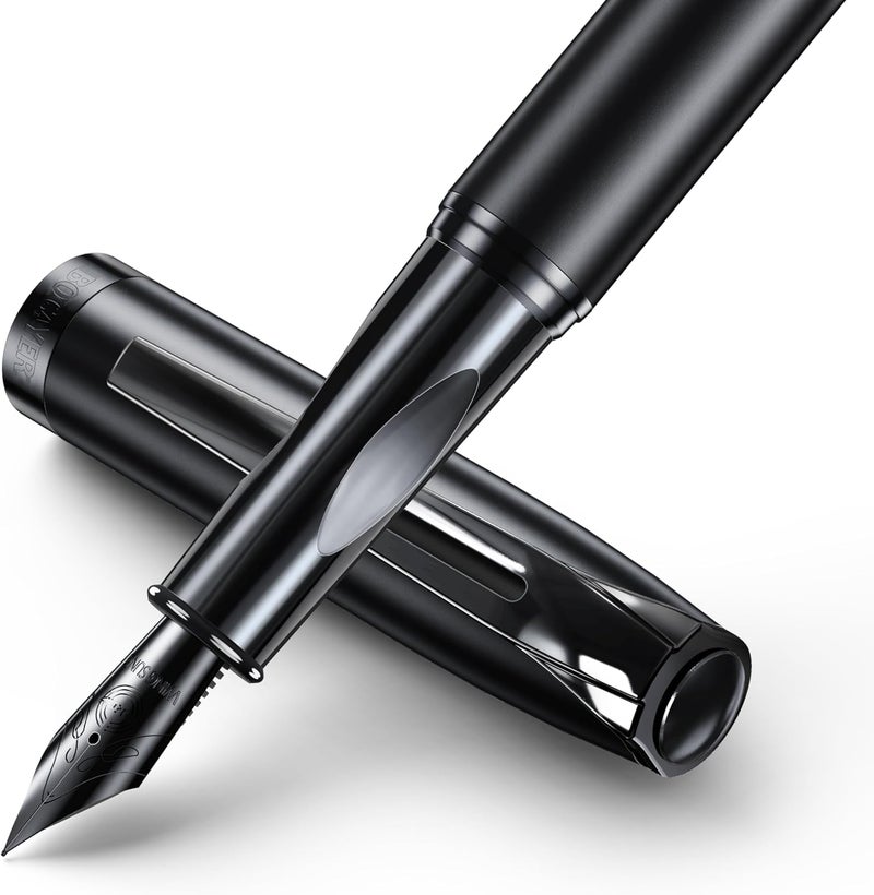BOCIYER samurai Fountain Pen Set,Hand Polished Medium Nib,Calligraphy Nib(Bent Nib),Includes 8 Ink Cartridges,Ink Refill Converter*2 And Gift Box,Best Pen Gift Set for Men & Women（Black ） - Image 1